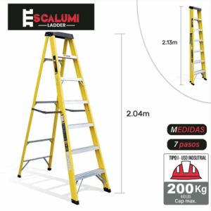 Escalera Tijera Simple Acceso Fibra de Vidrio 7 Pasos