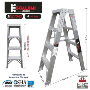 Escalera Tijera Doble Acceso Aluminio 4P