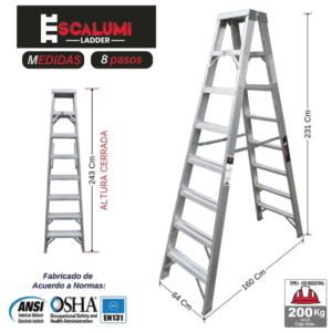Escalera Tijera Doble Acceso Aluminio 8P