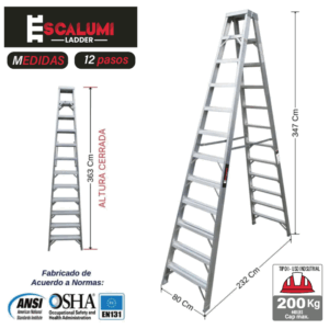 Escalera Tijera Doble Acceso Aluminio 12P