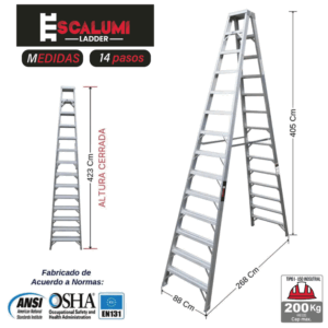 Escalera Doble Acceso de Aluminio 14P