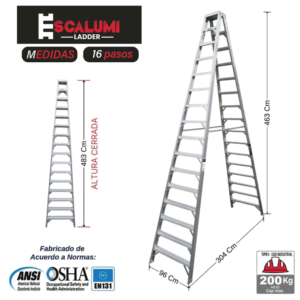 Escalera Doble Acceso de Aluminio 16P