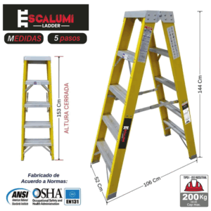 Escalera Tijera Doble Acceso Fibra de vidrio 5 Pasos