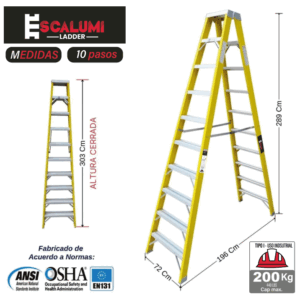 Escalera Tijera Doble Acceso Fibra de vidrio 10 Pasos
