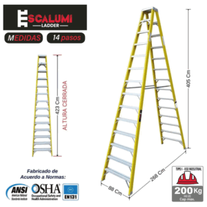 Escalera Tijera Doble Acceso Fibra de vidrio 14 Pasos