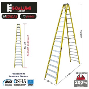 Escalera Tijera Doble Acceso Fibra de vidrio 16 Pasos