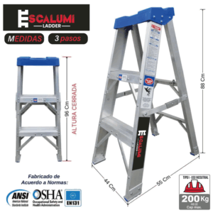 Escalera Simple Acceso Aluminio 3 Pasos
