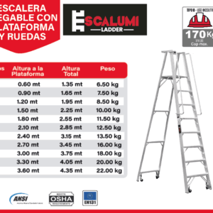 Escalera Plegable Con Plataforma y Ruedas - ALUMINIO