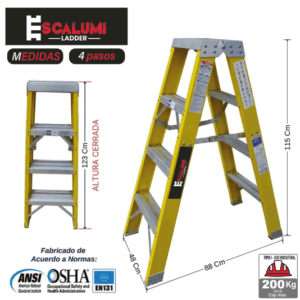 Escalera Tijera Doble Acceso Fibra de vidrio 4 Pasos