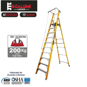 Escalera Tipo Plataforma Plegable Fibra de Vidrio - 10 pasos