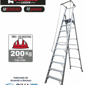 Escalera Tipo Plataforma Plegable Aluminio - 10 pasos
