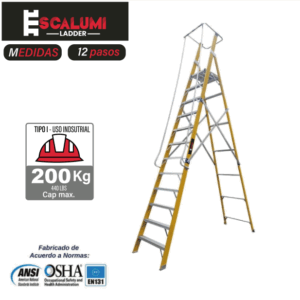 Escalera Tipo Plataforma Plegable Fibra de Vidrio - 12 pasos