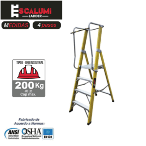 Escalera Tipo Plataforma Plegable Fibra de Vidrio - 4 pasos
