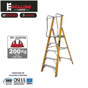 Escalera Tipo Plataforma Plegable Fibra de Vidrio - 5 pasos