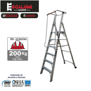 Escalera Tipo Plataforma Plegable Aluminio - 6 pasos