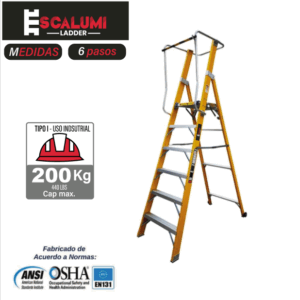 Escalera Tipo Plataforma Plegable Fibra de Vidrio - 6 pasos