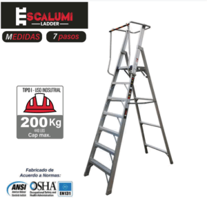 Escalera Tipo Plataforma Plegable Aluminio - 7 pasos