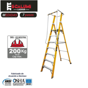 Escalera Tipo Plataforma Plegable Fibra de Vidrio - 7 pasos