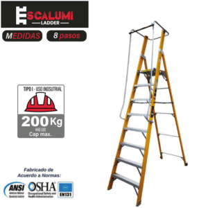 Escalera Tipo Plataforma Plegable Fibra de Vidrio - 8 pasos