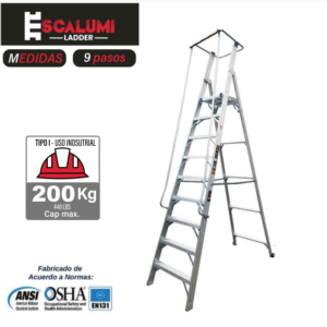Escalera Tipo Plataforma Plegable Aluminio - 9 pasos