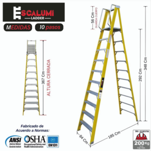 Escalera Tijera Plataforma Fibra De Vidrio de 10 Pasos