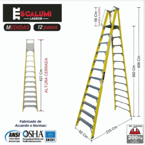 Escalera Tijera Plataforma Fibra De Vidrio de 12 Pasos