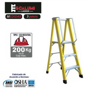 Escalera Tijera Plataforma Fibra De Vidrio 3 Pasos