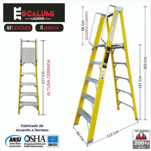 Escalera Tijera Plataforma Fibra De Vidrio de 5 Pasos