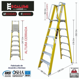 Escalera Tijera Plataforma Fibra De Vidrio de 6 Pasos