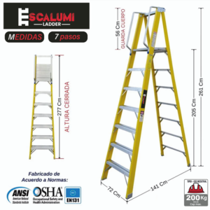 Escalera Tijera Plataforma Fibra De Vidrio de 7 Pasos