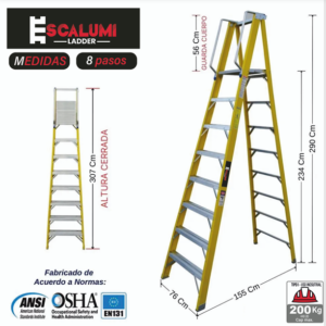 Escalera Tijera Plataforma Fibra De Vidrio de 8 Pasos