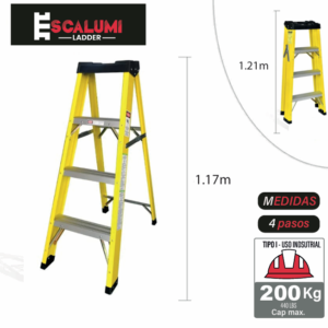 Escalera Tijera Simple Acceso Fibra de Vidrio 4 Pasos