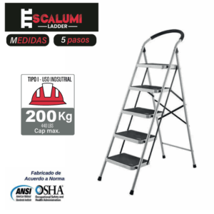 Escalera Tipo Taburete Acero 5 Pasos
