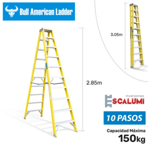 Escalera Tijera Doble Acceso Fibra de Vidrio 10 Pasos Bull American Ladder