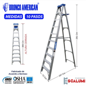 Escalera Tijera Simple Acceso Aluminio 10 Pasos Bronco American