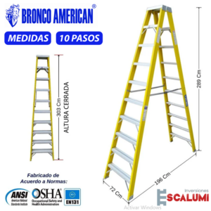 Escalera Tijera Doble Acceso Fibra de Vidrio 10 Pasos Bronco American