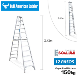 Escalera Tijera Doble Acceso Aluminio 12 Pasos Bull American Ladder