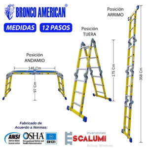 Escalera Multiusos Fibra de Vidrio 12 Pasos Bronco American