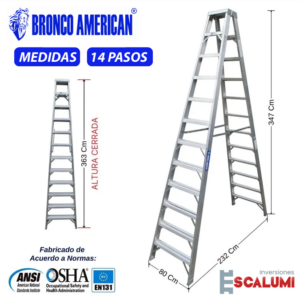 Escalera Tijera Doble Acceso Aluminio 14 Pasos Bronco American