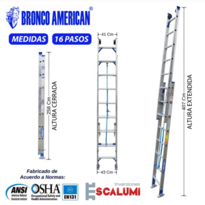 Escalera Telescópica Aluminio 16 Pasos Bronco American