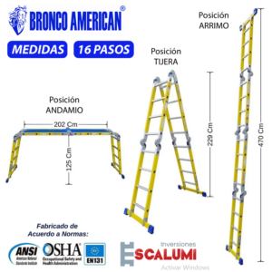 Escalera Multiusos Fibra de Vidrio 16 Pasos Bronco American