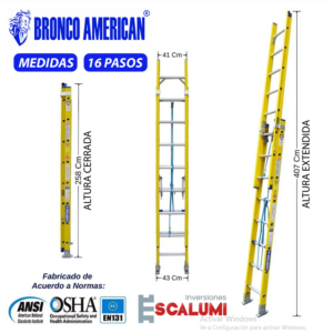 Escalera Telescópica Fibra de Vidrio 16 Pasos Bronco American
