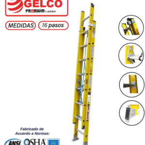 Escalera Telescópica Fibra de Vidrio 16 Pasos Gelco Premium