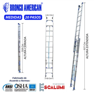 Escalera Telescópica Aluminio 20 Pasos Bronco American