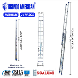Escalera Telescópica Aluminio 24 Pasos Bronco American