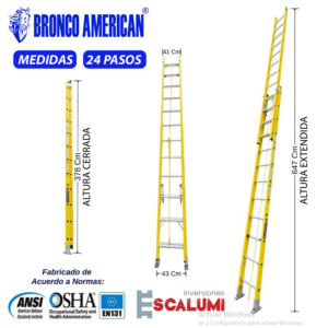 Escalera Telescópica Fibra de Vidrio 24 Pasos Bronco American