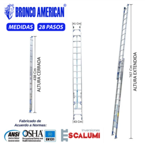 Escalera Telescópica Aluminio 28 Pasos Bronco American