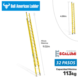 Escalera Telescópica Fibra de Vidrio 32 Pasos Bull American Ladder