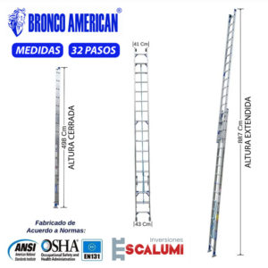 Escalera Telescópica Aluminio 32 Pasos Bronco American