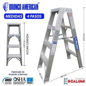 Escalera Tijera Doble Acceso Aluminio 4 Pasos Bronco American